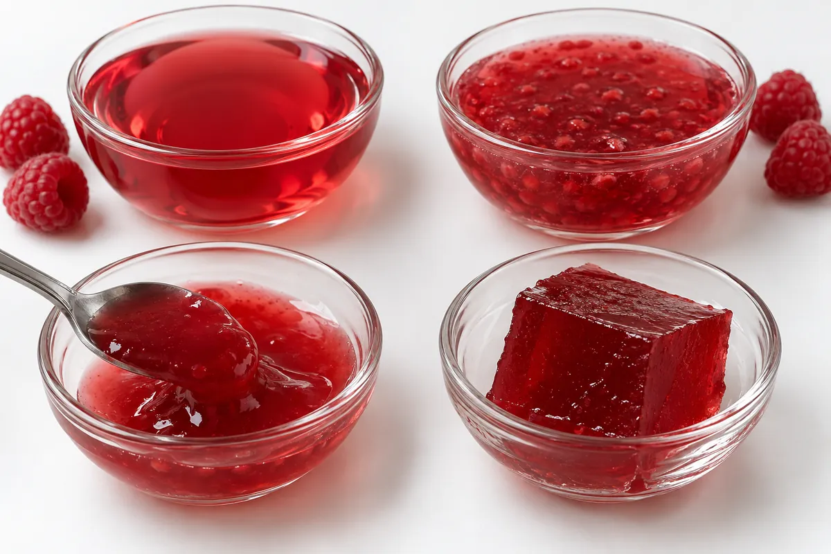 Raspberry jelly samples showing different set faults