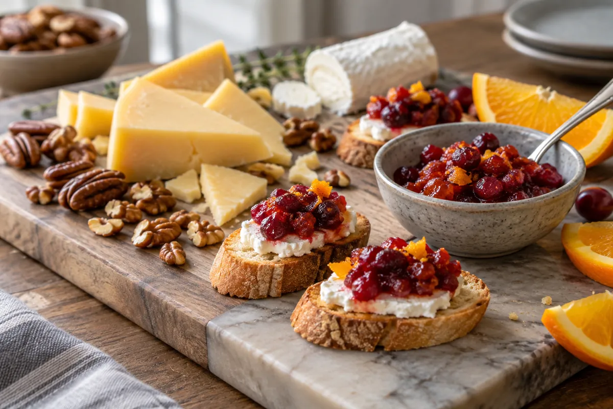 Cranberry relish with cheese crostini and nuts - process evidence Cranberry relish with cheese crostini and nuts