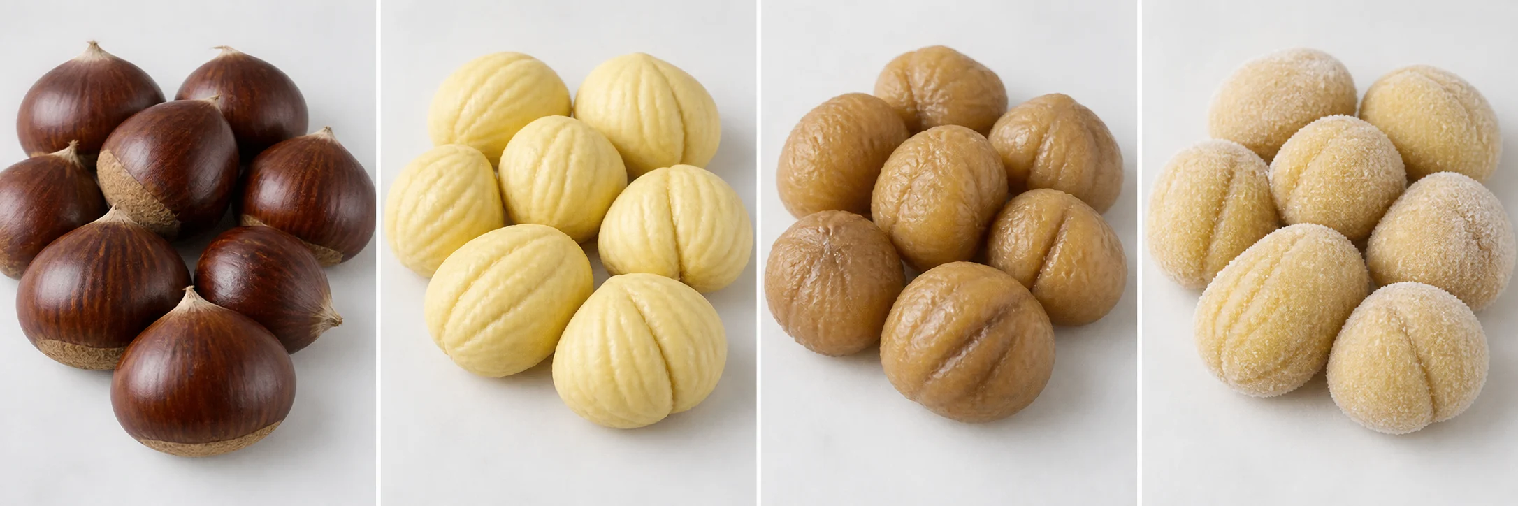 Four chestnut forms compared at the same scale