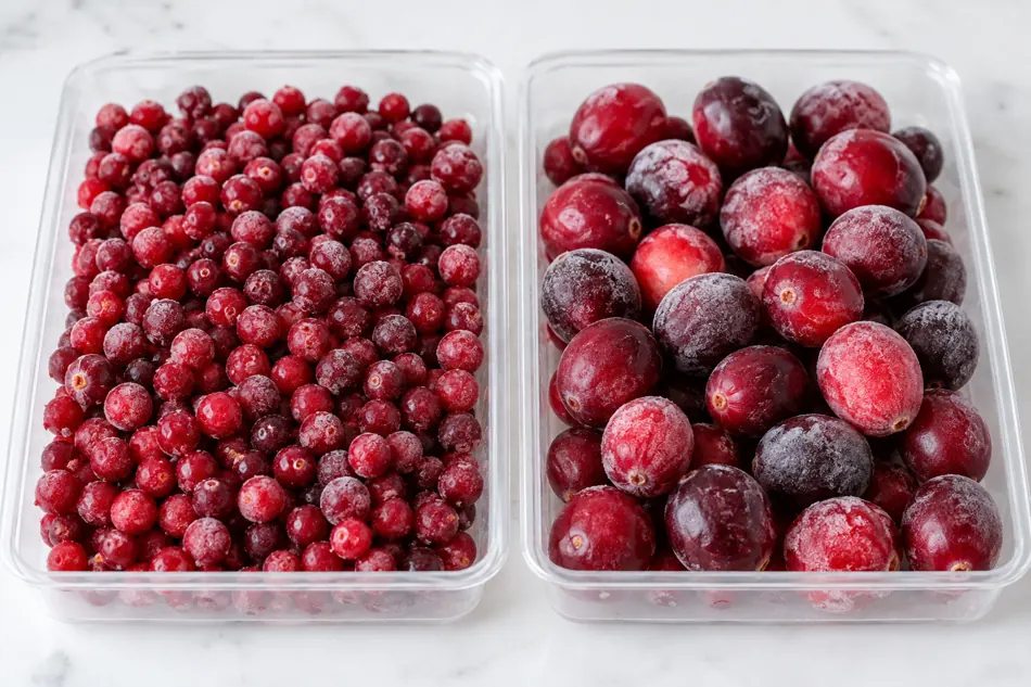 Frozen lingonberry cranberry forms