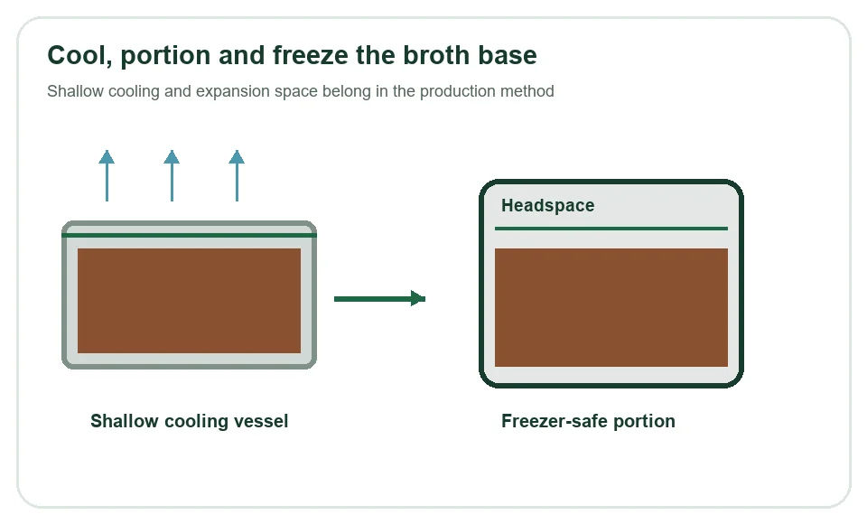 Cool onion broth in shallow vessel and allow expansion space