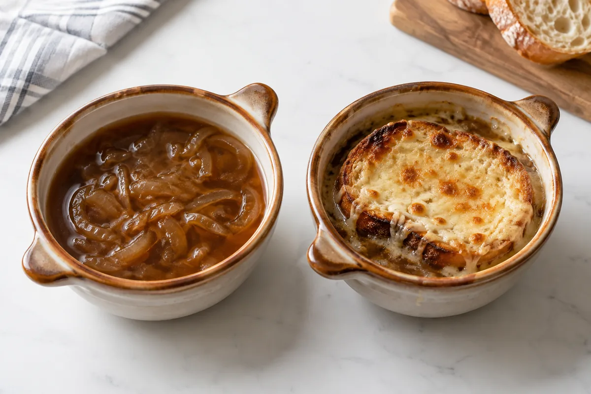 Add cheese toast after onion soup reheating